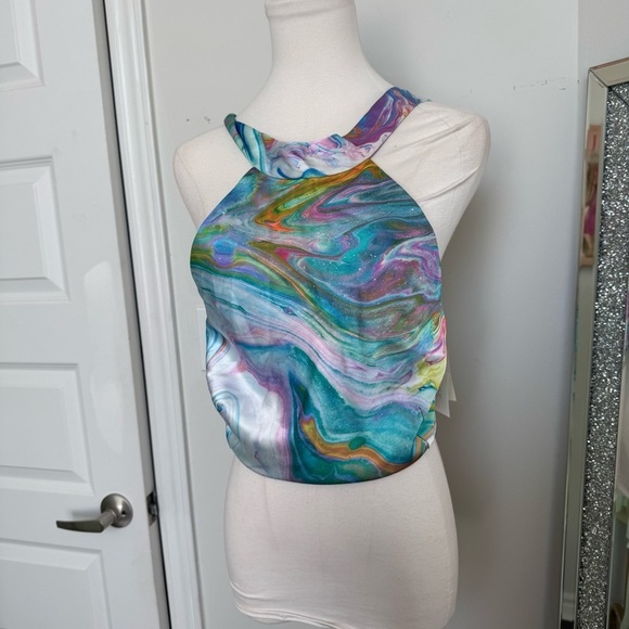 NWT Singrid Olsen Colorful Abstract Halter Top XS - Picture 2 of 5